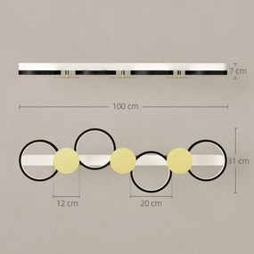 HOMCOM Lampă de tavan LED 38W 1500LM 3000K-6500K Lampă pentru living cu 4 becuri Telecomandă Schwarz+Gold | Aosom Romania