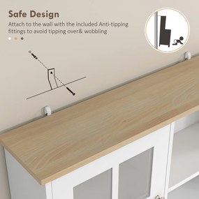 Homcom Bufet Modern din Lemn MDF cu Vitrine, Spațiu Depozitare, pentru Sufragerie și Bucătărie, 80x37x183 cm, Alb | Aosom Romania