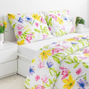 Goldea lenjerie de pat 100% bumbac - flori acuarelă 140 x 200 și 50 x 70 cm