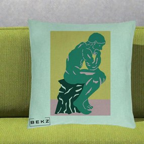 Perna Decorativa Ganditorul Sculptura Pop Art, 40x40 cm, Verde Menta, Husa Detasabila, Perna Inclusa, BEKZ®