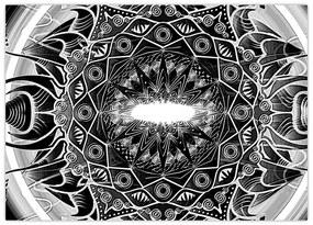 Tablou pe sticlă cu ornamente alb negre (70x50 cm)