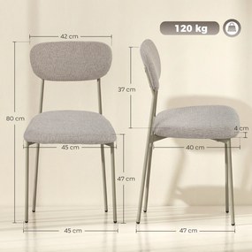 HOMCOM Scaune Sufragerie, Scaune Bucătărie Empilabile din Țesătură, 45 x 47 x 80 cm, Maro Deschis | Aosom Romania
