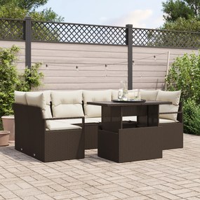 vidaXL Set de canapele de grădină 7 piese, cu perne maro, din rattan polimeric