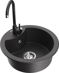 Mexen Diego chiuvetă de granit cu 1 compartiment cu baterie de bucătărie Telma, negru picurat - 6512-76-670200-70