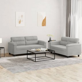 vidaXL Set de canapele cu perne, 2 piese, gri deschis, microfibră