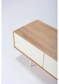Comodă TV albă/în culoare naturală din lemn de stejar 160x48 cm Fina – Gazzda
