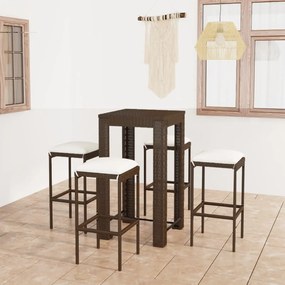 Set mobilier bar de gradina, cu perne, 5 piese, maro, poliratan Maro, Lungime masa 60.5 cm, 5, Da