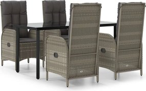 vidaXL Set mobilier grădină cu perne, 5 piese, negru și gri, poliratan