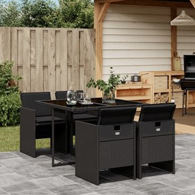 3210535 vidaXL Set mobilier de grădină cu perne, 5 piese, negru, poliratan