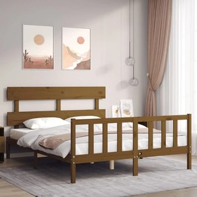 3193279 vidaXL Cadru de pat cu tăblie, maro miere, king size, lemn masiv