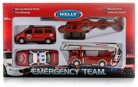 Set Masinute Welly 1:64 Emergency Team- Pompieri 4 BUC, W98160-4GF- POM