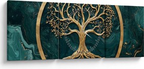 Tablou – Arborele vieții auriu în marmură (cu ceas) (90x30 cm)