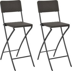 vidaXL Scaune de bar pliabile, 2 buc. maro, HDPE și oțel, aspect ratan