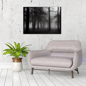 Tablou pe sticlă - Pădure în ceață (70x50 cm)