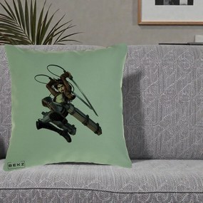 Perna Personalizata Attack on Titan Eren Yeager Lupta, 40x40 cm, Verde, Husa Detasabila, Perna Inclusa, BEKZ®
