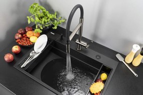Baterie pentru chiuveta bucatarie, titan, cap mixer, pipa flexibila, 2 tipuri de jet, Deante Magnetic