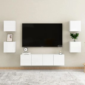 vidaXL Set de dulapuri TV, 6 piese, alb extralucios, lemn prelucrat