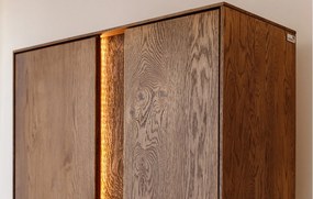 Vitrină lemn masiv Dublă Aurora Iluminată Stejar Fumuriu, 84.5 × 37 × 205 cm