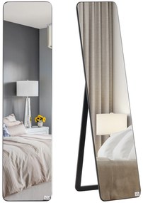 HOMCOM Oglindă de Podea sau Perete cu Cadru din Lemn, Oglindă cu Suport, Pliabil cu Balama, 37x43x156 cm, Nuc | Aosom Romania