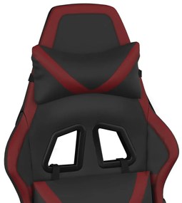 Scaun de gaming cu suport picioare, negru rosu vin, piele eco 1, black and wine red, Cu suport de picioare