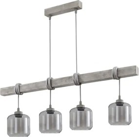 Brilagi - Lustră suspendată pe cablu WOOD GLASS 4xE27/60W/230V pin/gri/gri fumuriu