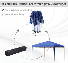 Outsunny Pavilion 3x3 m din oțel și material Oxford cu țăruși, frânghii și geantă de transport, albastru | Aosom Romania