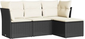 vidaXL Set mobilier de grădină cu perne, 4 piese, negru, poliratan