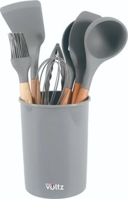 Set ustensile de bucatarie cu suport Oliver Voltz OV51612CG, 8 piese, Silicon, Rezistent la temperaturi ridicate, Suport, Gri