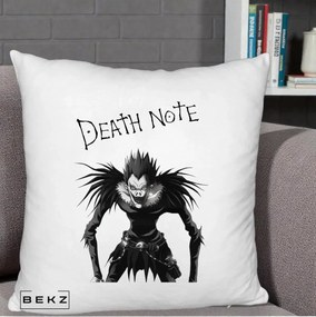 Perna Personalizata Death Note Ryuk Shinigami Alb-Negru, 40x40 cm, Alb Pufos, Husa Detasabila, Perna Inclusa, BEKZ®