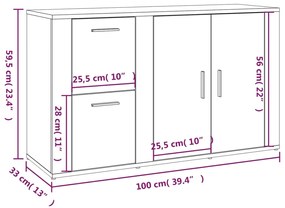 Servanta, stejar fumuriu, 100x33x59,5 cm, lemn compozit 1, Stejar afumat