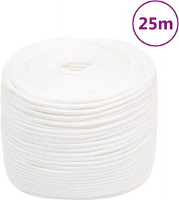 vidaXL Frânghie de barcă, alb complet, 6 mm, 25 m, polipropilenă