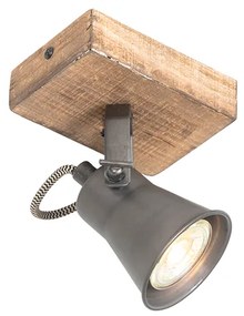 Spotlight rustic negru cu lemn reglabil - Jelle