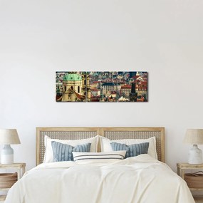 Tablou - Panorama din Praga (cu ceas) (90x30 cm)