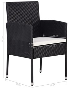 Set mobilier de gradina, 7 piese, negru, poliratan Alb si negru, O 110 cm masa, 1