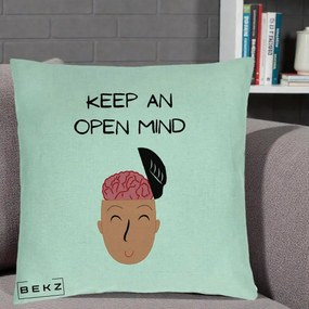 Perna Decorativa Keep An Open Mind, 40x40 cm, Verde Menta, Husa Detasabila, Perna Inclusa, BEKZ®