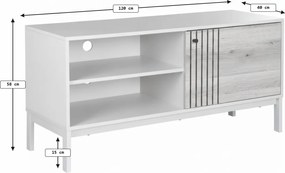 Comoda TV FROST 120x40 cm alb, decor stejar alpin