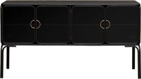 Consolă hol în stil eclectic, din metal și sticlă, negru, cu 4 uși din sticlă fumurie și mânere aurii, 82 x 138 x 38 cm, „Ashbury”
