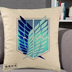 Perna Personalizata Attack on Titan Wings of Freedom, 40x40 cm, Bej, Husa Detasabila, Perna Inclusa, BEKZ®