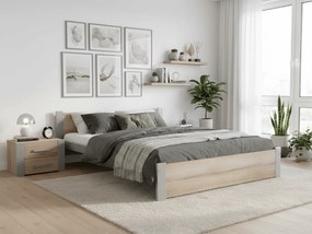 Pat dublu IKAROS 180 x 200 cm, stejar sonoma/gri Saltele: Cu saltele Deluxe 10 cm, Somiera pat: Cu lamele drepte