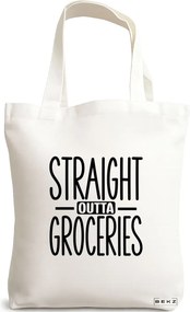 Sacosa de Panza pentru Cumparaturi, Geanta Tote, model Straight Outta Groceries, 38x34.5 cm, Alba, BEKZ®