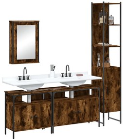 vidaXL Set mobilier de baie, 4 piese, stejar fumuriu, lemn prelucrat