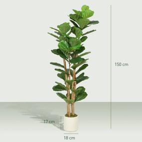 HOMCOM Plantă Artificială Ficus Lyrata 150 cm - Verde | Aosom Romania