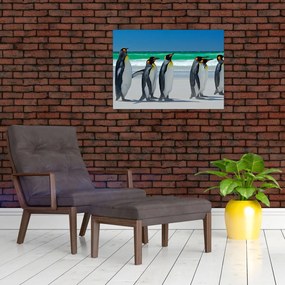 Tablou pe sticlă - Grup de pinguini regali (70x50 cm)