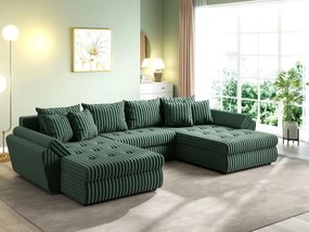 Colțar extensibil dumonde cu ladă de depozitare si sezut confortabil din spuma high-density, Loana U Ambience Green 355x185 cm