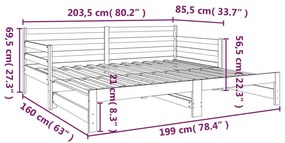 Pat de zi extensibil, alb, 2x(80x200) cm, lemn masiv de pin Alb