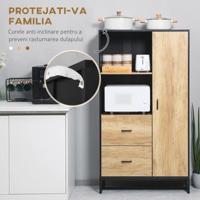 HOMCOM Bufet Modern cu 2 Sertare, 2 Rafturi și un Dulăpior cu 4 Compartimente, 88x35x160 cm, Lemn Natural | Aosom Romania