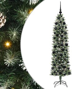 vidaXL Copac Artificial Slăb de Crăciun cu 300 LED Verde și alb 180 cm