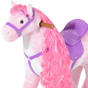 HOMCOM Cal Balansoar pentru Copii 3+ Ani cu Roți și Sunete, Leagăn pentru Copii cu Suport pentru Picioare, 65x28x75 cm, Roz | Aosom Romania