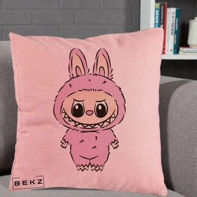 Perna Personalizata Labubu Mov Pastel, 40x40 cm, Roz, Husa Detasabila, Perna Inclusa, BEKZ®