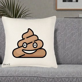 Perna Decorativa Emoji Poop Funny, 40x40 cm, Crem Reliefat, Husa Detasabila, Perna Inclusa, BEKZ®